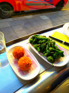 Bunuelas de Bacalao and Pimientos de Padron at Barrafina