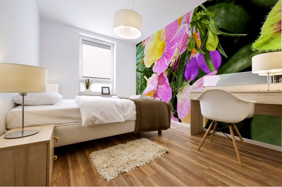 Vibrant Garden Bloom – Colorful Flower Close-Up with Lush Greenery-2 Mural print