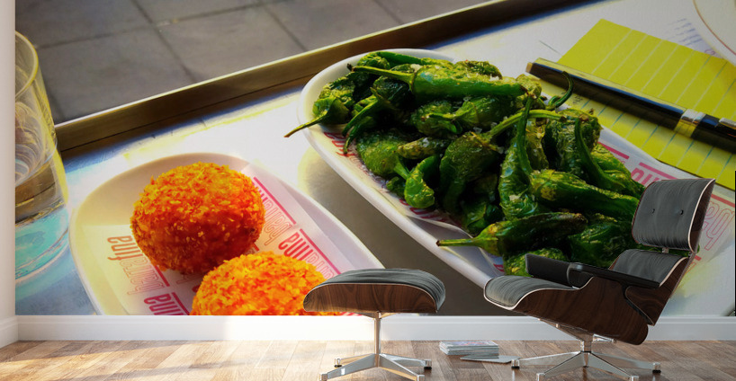 Bunuelas de Bacalao and Pimientos de Padron at Barrafina Wall Murals