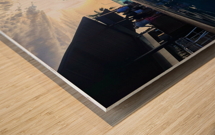 Velvet Pool Burning Sky Wood print